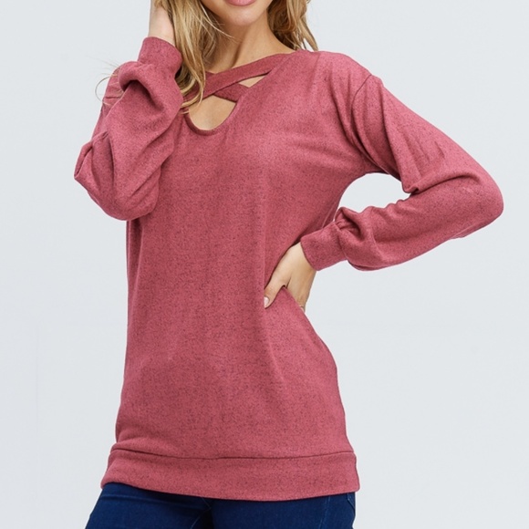 Sweaters - Rust Pink Criss-Cross Front Sweater